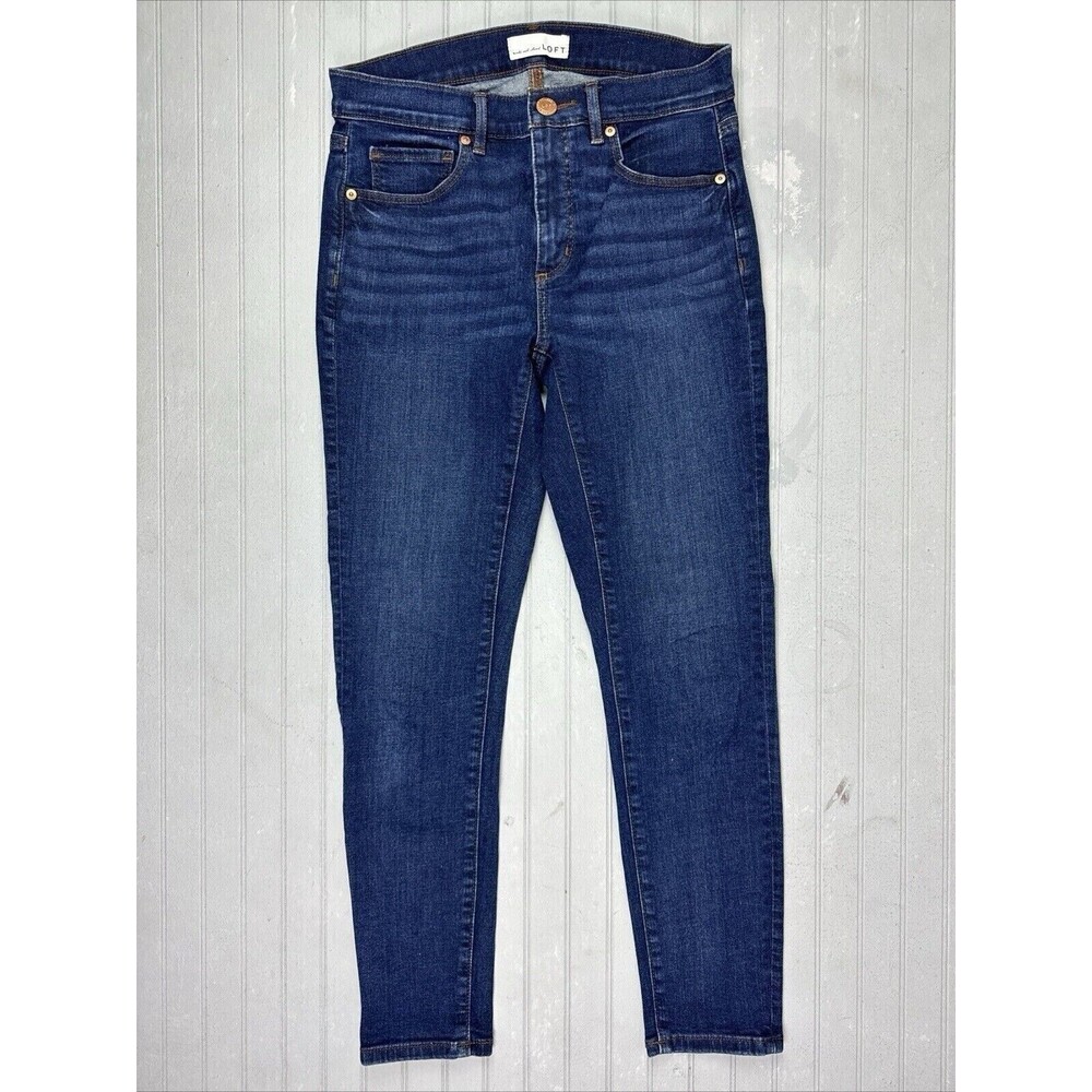 Loft Size 27 4 Womens Jeans Mid Rise Skinny Crop Stretch Dark Wash